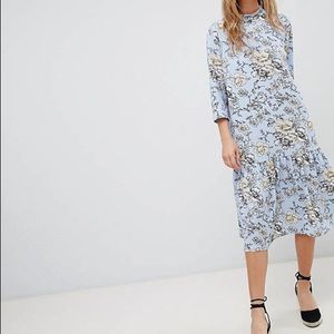 JDY | high neck drop waist smock dress | light baby blue floral | EU 34 (small)